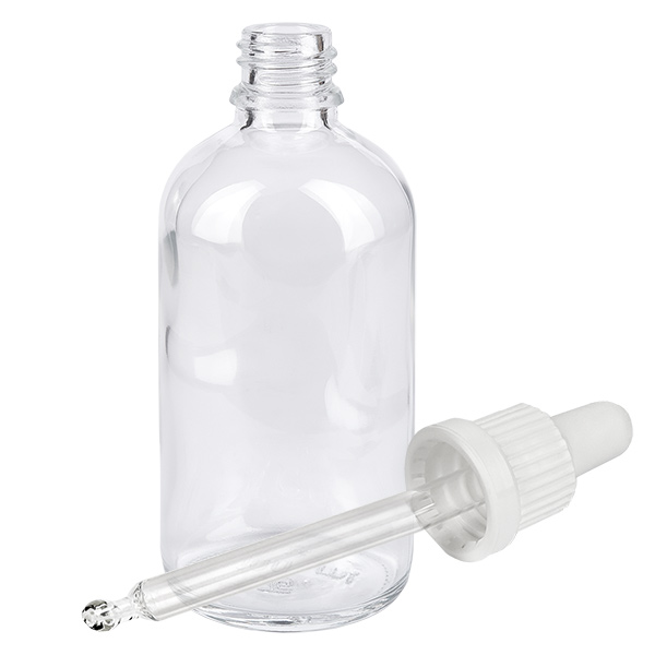 100ml Pipettenflasche weiß Originalitätsverschluss ClearLine UT18/100 100ml Glasflasche mit Tropfer für ätherische Öle Kosmetik und pharmazeutische Anwendungen