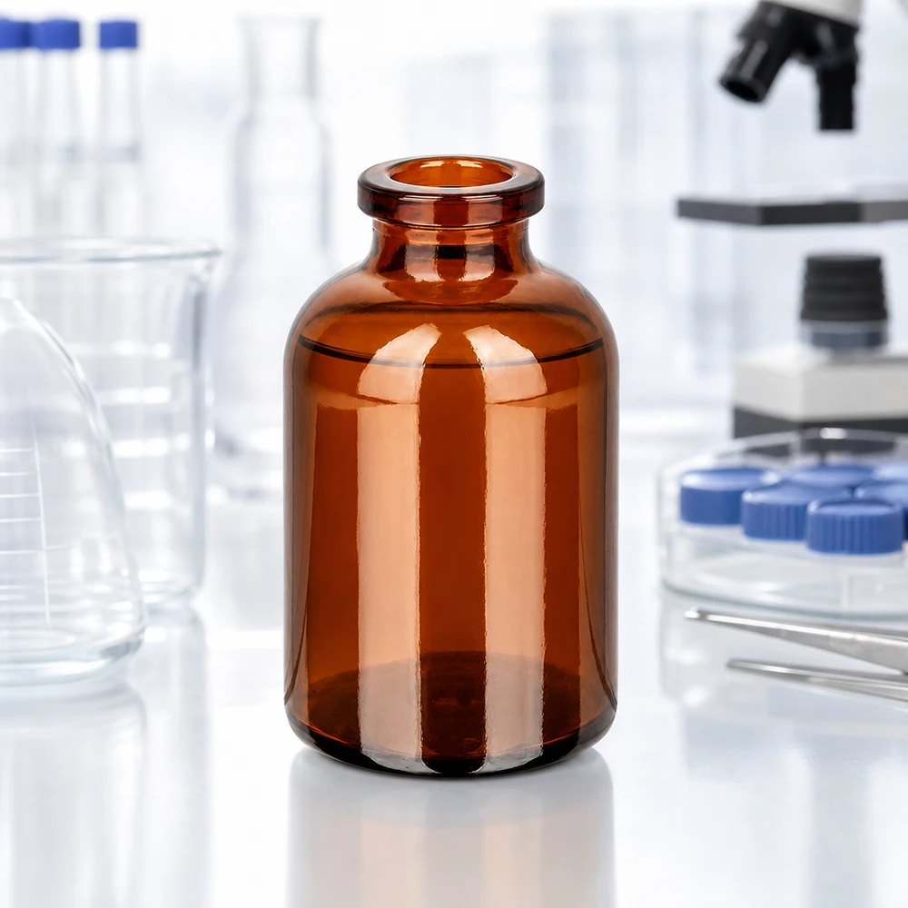 Hochwertige Injektionsflasche 30ml aus braunem Glas mit glattem Zylinderkörper und Rollrand