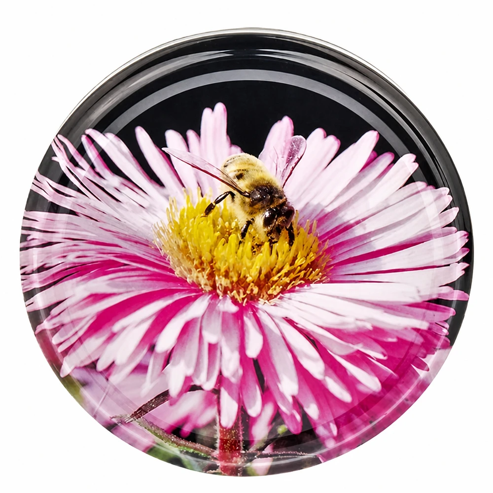 82mm BasicSeal Deckel Blüte (TO82) UNiTWIST UNiTWIST BasicSeal 82mm Glasdeckel mit rosa Blüten-Bienen-Motiv für Vorratsgläser TO82