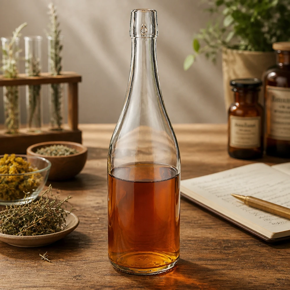 750ml UNiTWIST Glasflasche mit Kräutertee befüllt Apotheker-Ambiente getrocknete Heilkräuter Notizbuch Rezeptbuch