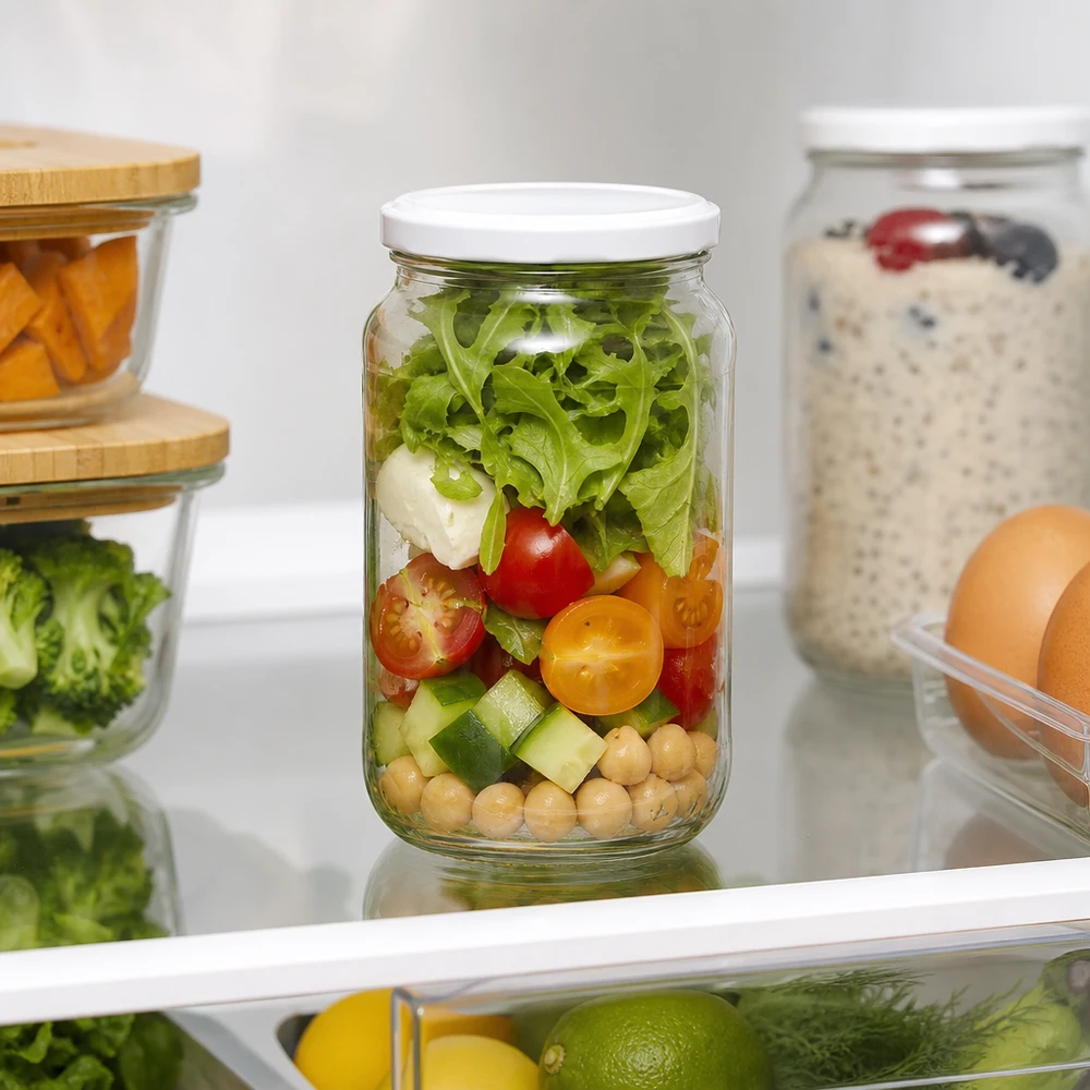 1062ml Rundglas BasicSeal Deckel mit Salat im Kühlschrank Meal Prep Container Aufbewahrung frische Lebensmittel