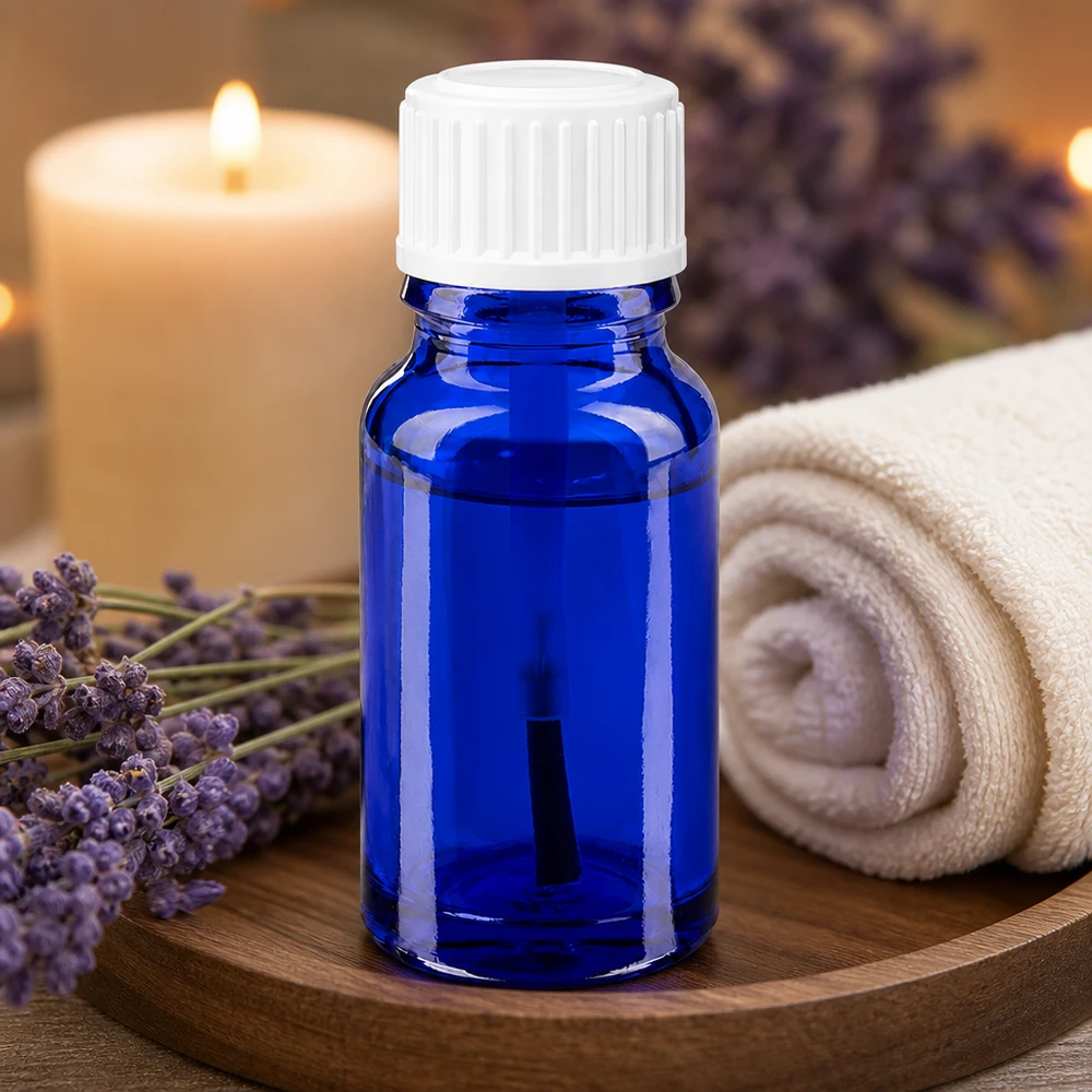 Apothekenflasche blau 10ml Schraubverschluss weiß Pinsel Handliche 10ml blaue Glasflasche mit weißem Applikatorverschluss für Öle und Essenzen
