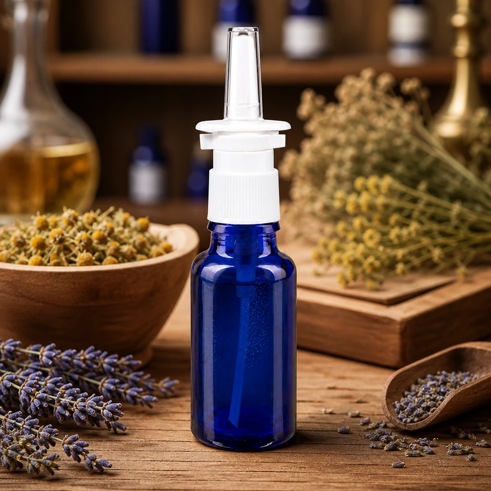 Apothekenflasche blau 20ml Nasenzerstäuber weiß Standard Apothekengerechte 20ml Blauglasflasche mit sterilem Nasensprayaufsatz für Naturheilkunde-Zubereitungen
