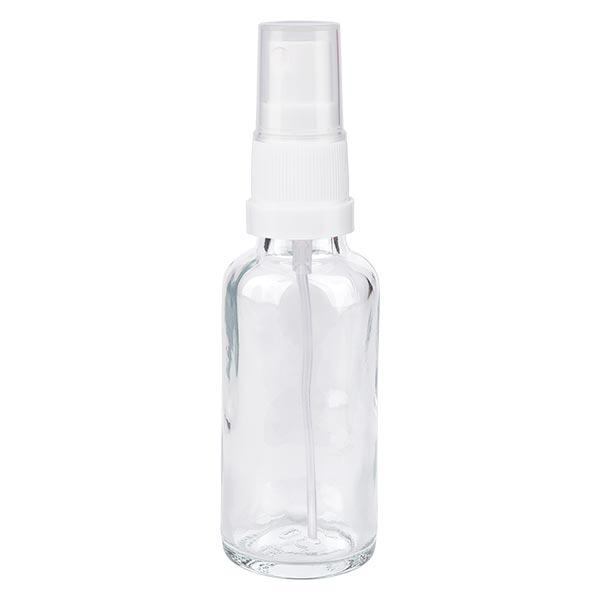 Apothekenflasche klar 30ml Sprayaufsatz weiß Apothekenflasche klar 30ml Sprayaufsatz weiß