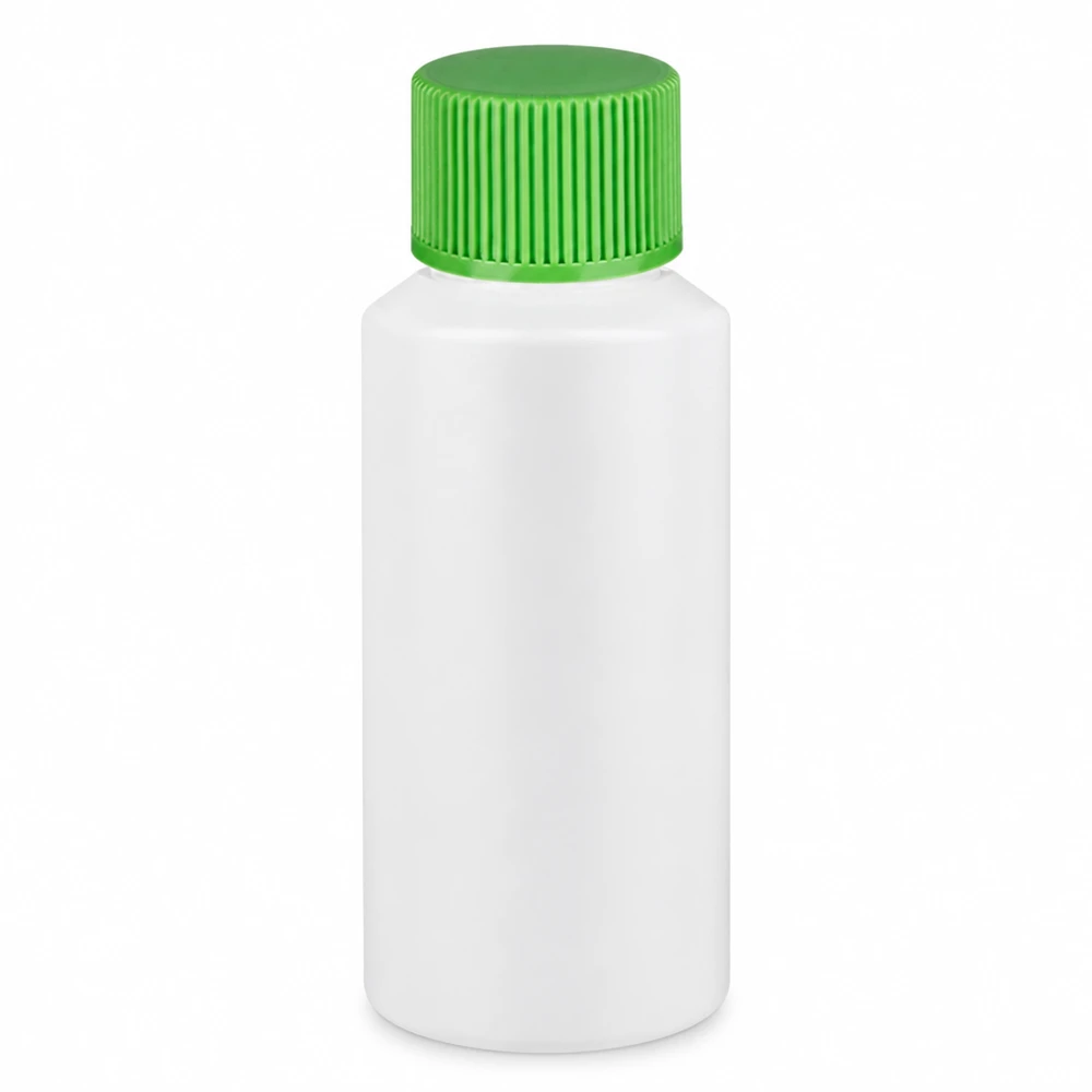 HDPE Apothekenflasche 30ml in Weiß mit grünem SV ideal für Flüssigkeiten und Pulver