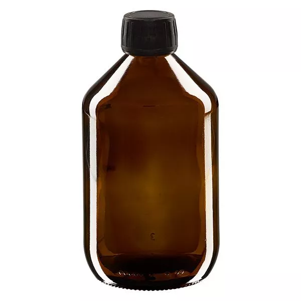 500ml Medizinflasche braun, Verschluss schwarz mit Originalitätsring ApoGlas
