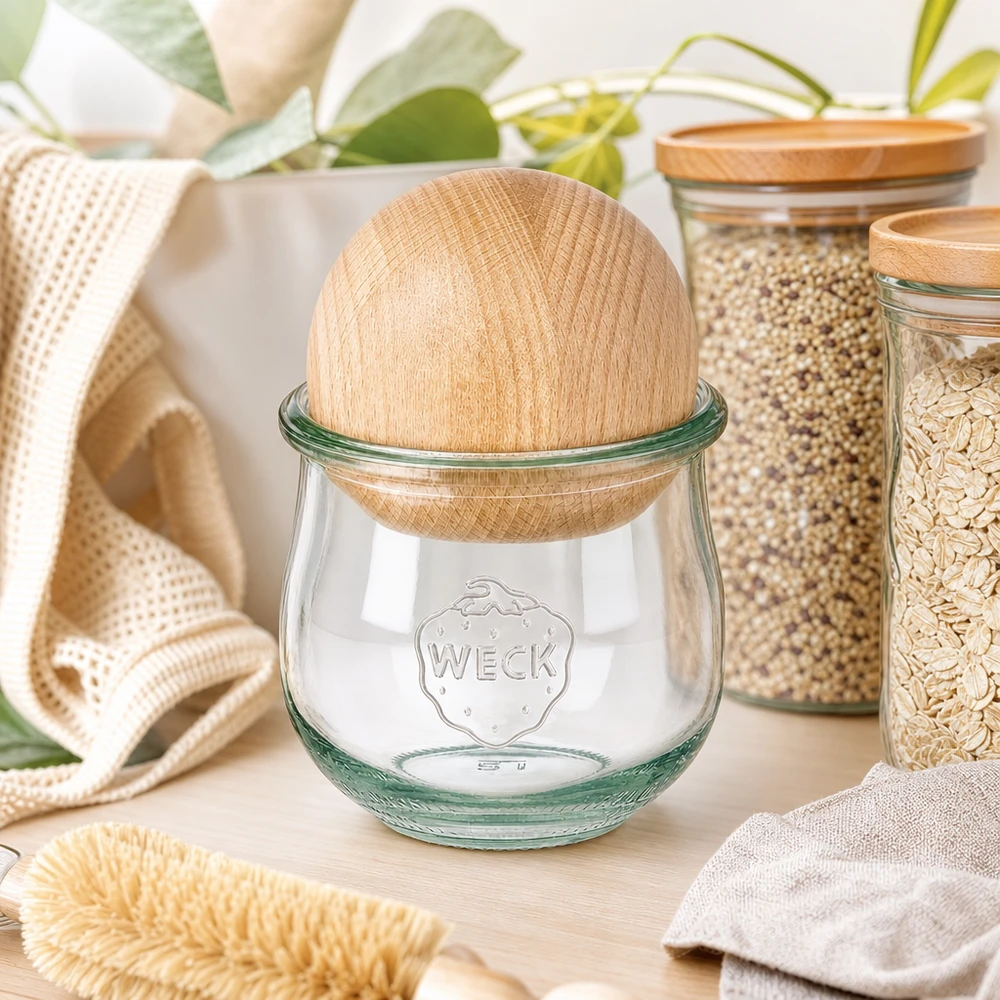 370ml Tulpenglas WECK RR80 mit Holzkugel Buche 370ml Tulpenglas WECK RR80 mit Holzkugel Buche