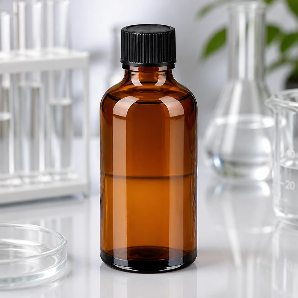 50ml Tropfflasche BrownLine Serie mit schwarzer UT18 Kappe für sichere Aufbewahrung