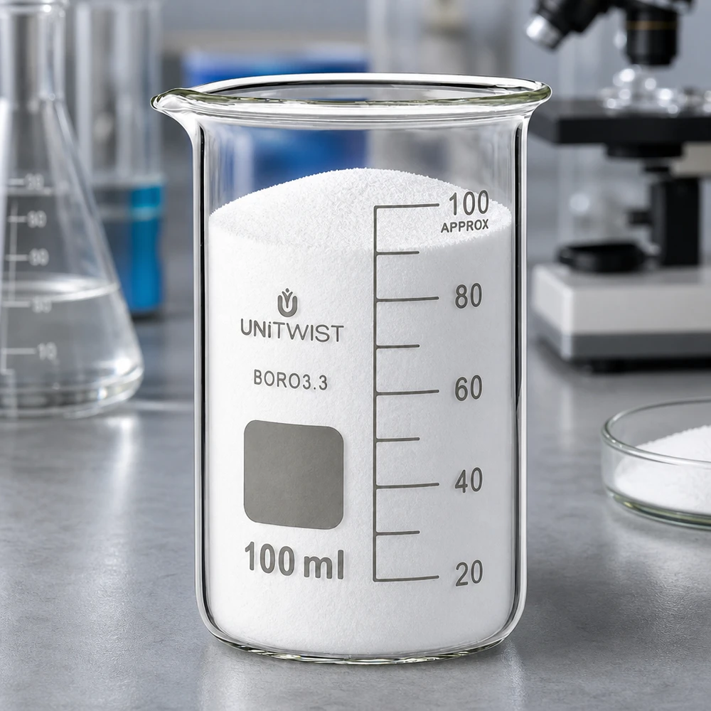 Becherglas hohe Form 100ml Borosilikat UNITWIST zur Aufbewahrung weißer Pulversubstanzen Labor