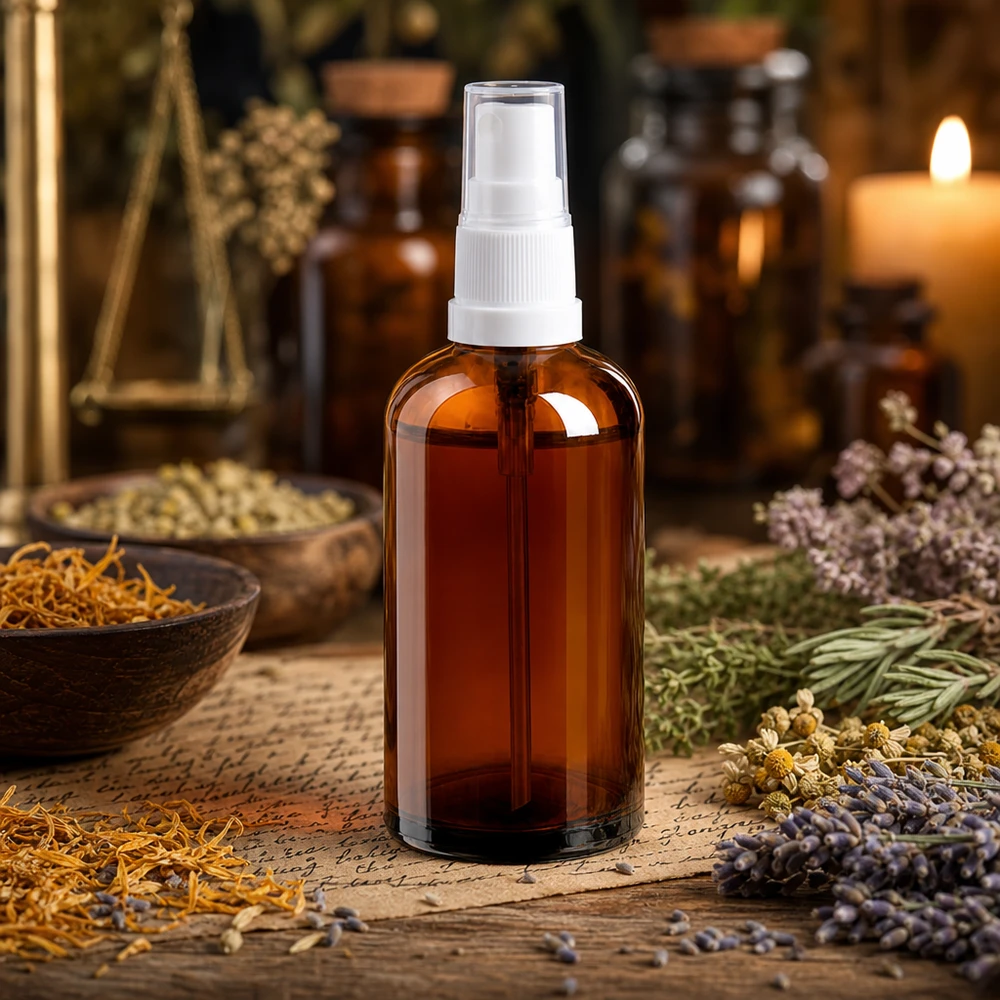 100ml Sprayflasche weiß/transparent Standardverschluss BrownLine UT18/100 Stilvolle 100ml Bernsteinglas-Sprühflasche mit matter Oberfläche für hochwertige Beauty-Produkte