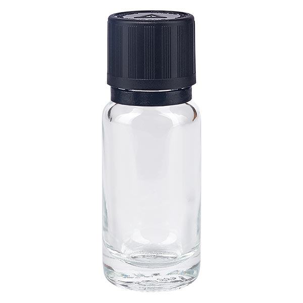 Apothekenflasche klar 10ml Tropfer Giessring 1mm schwarz Kindersicherung Blindenwarnsymbol Originalitätsverschluss Apothekenflasche klar 10ml Tropfer Giessring 1mm schwarz Kindersicherung Blindenwarnsymbol Originalitätsverschluss