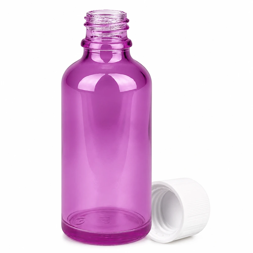 50ml Flasche 11mm Schraubverschluss weiß Standard Kindersicher PurpleLine UT18/50 Hochwertige 50ml Violettglas-Flasche mit kindersicherem Drehverschluss für UV-Schutz