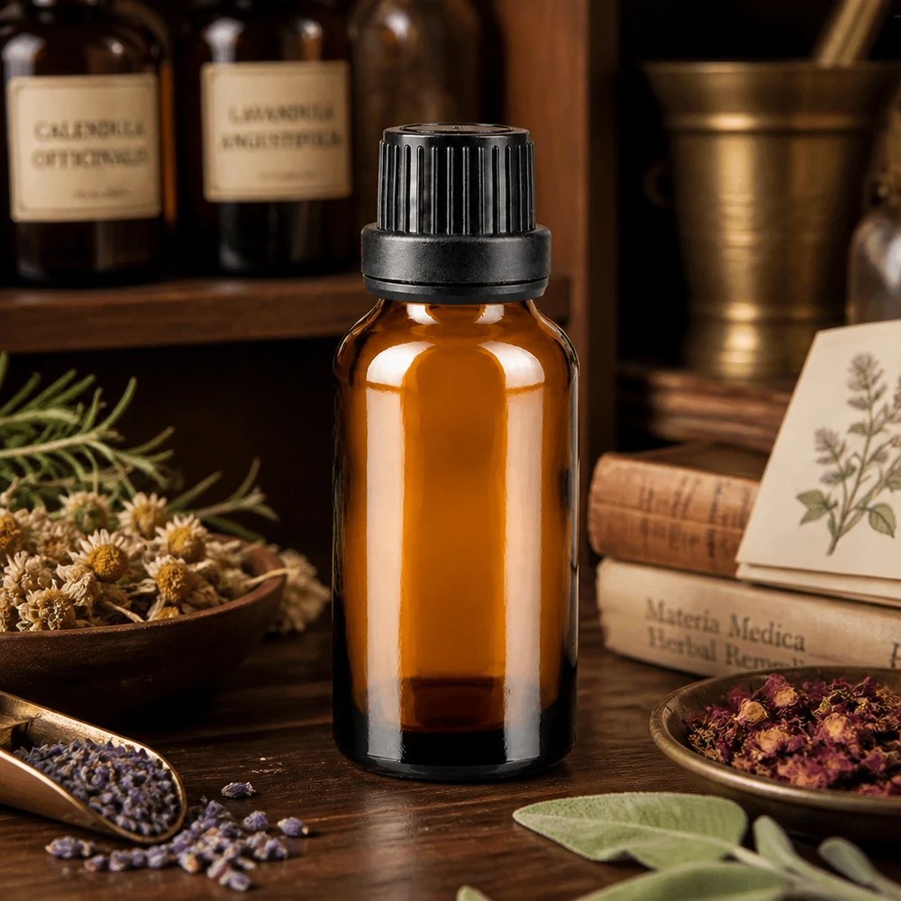 UV-schützende 20ml Braunglasflasche mit 2mm Tropfeinsatz für Naturheilkunde und Aromatherapie