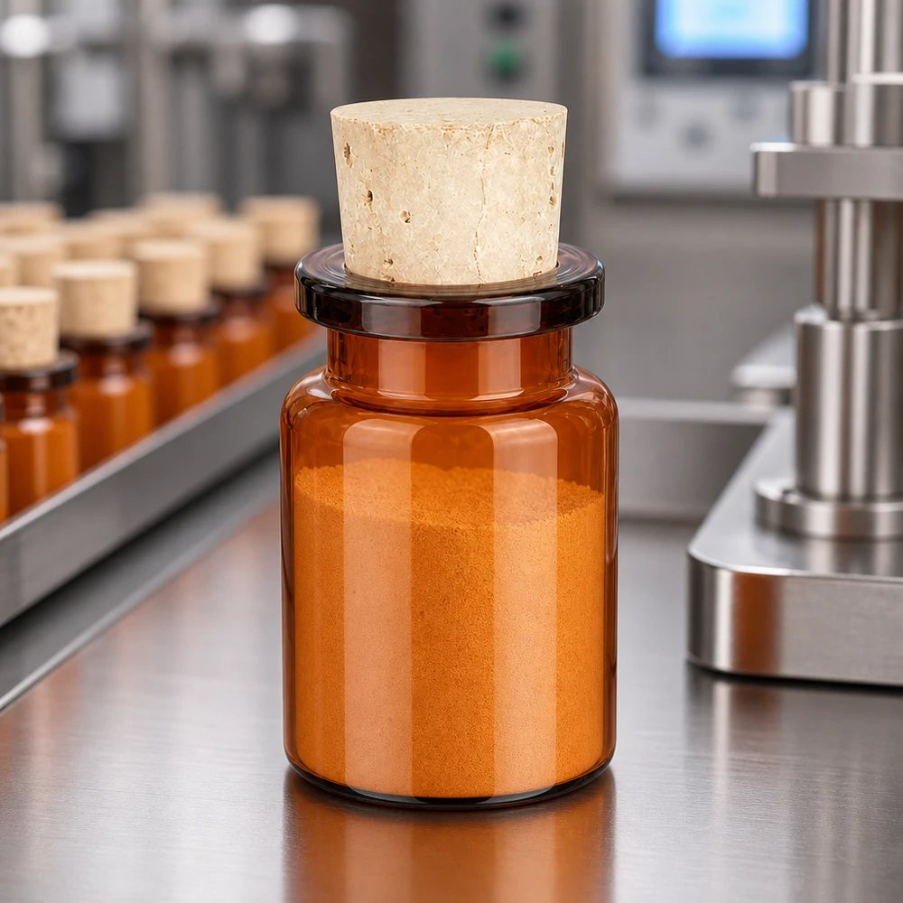 Hochwertige Braunglasflasche 5ml mit Kork 11mm als Musterflacon für Pulver und Extrakte