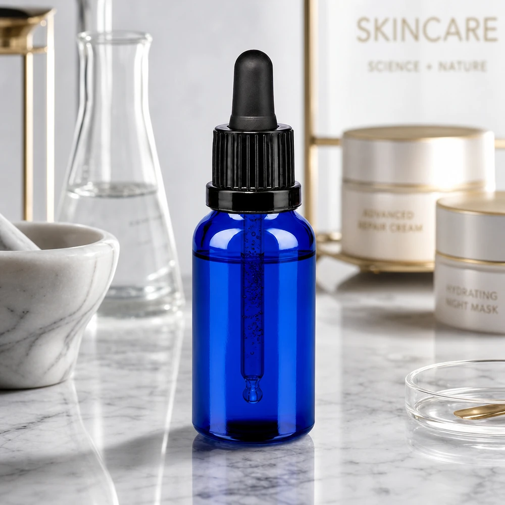 Kompakte 20ml Pipettenflasche blau - optimale Portionierung von Seren und Tinkturen