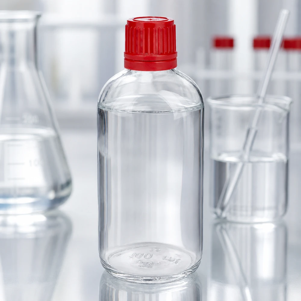 Schlanke 100ml ClearLine Flasche UT18 mit rotem Tamper-Evidence-Verschluss 11mm