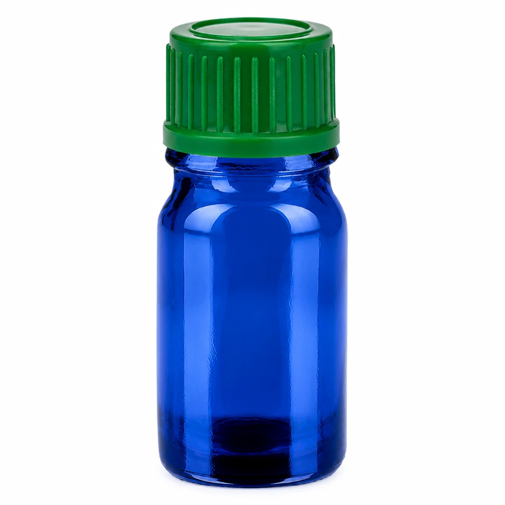 5ml Flasche 11mm Schraubverschluss grün Standard BlueLine UT18/5 5ml Glasflasche UT18/5 in blau mit grünem Deckel perfekt für kleine Probenmengen