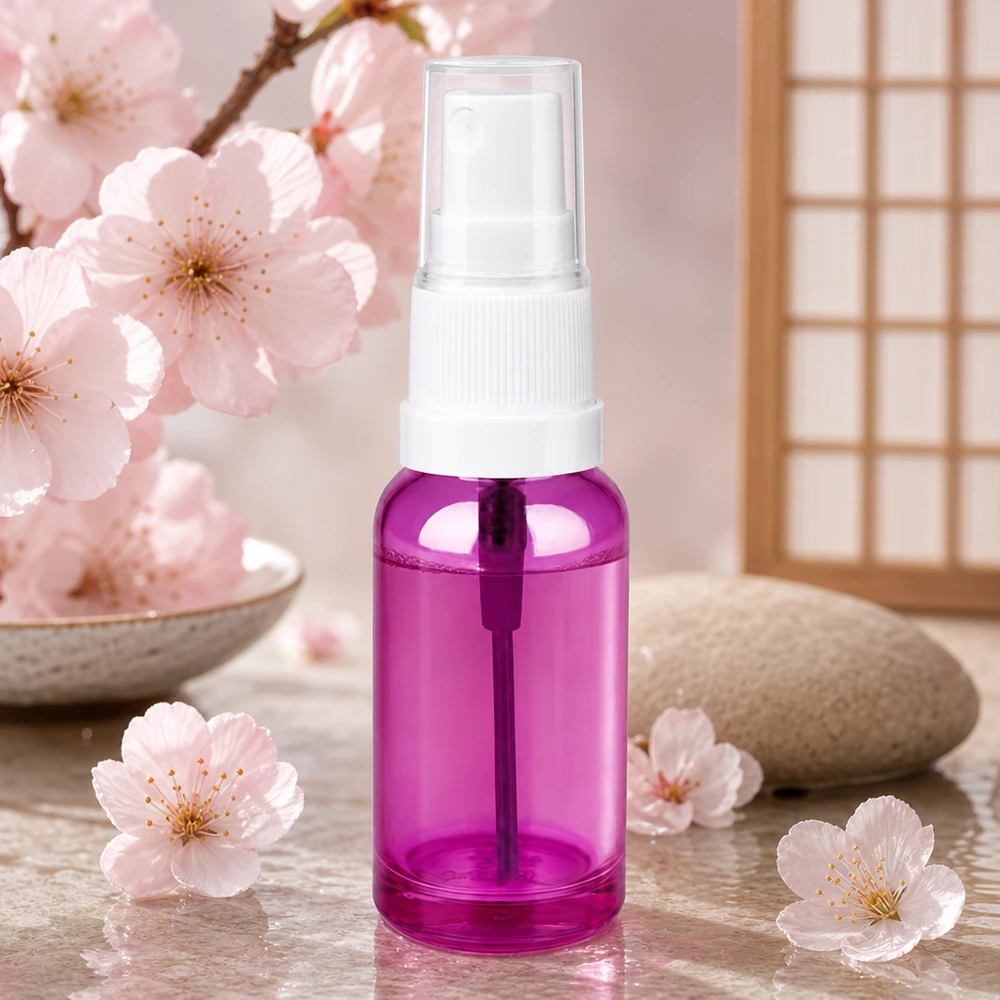20ml Spritzflasche durchsichtig-violett mit robustem Kunststoffgehäuse und Standardgewinde