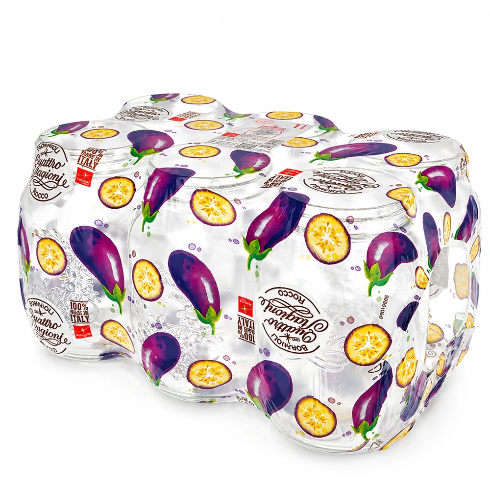 1000ml Rundglas "Quattro Stagioni" mit Deckel Quattro Stagioni 1000ml Einmachgläser mit dekorativer Auberginen-Früchte Verpackung italienische Konservengläser Set
