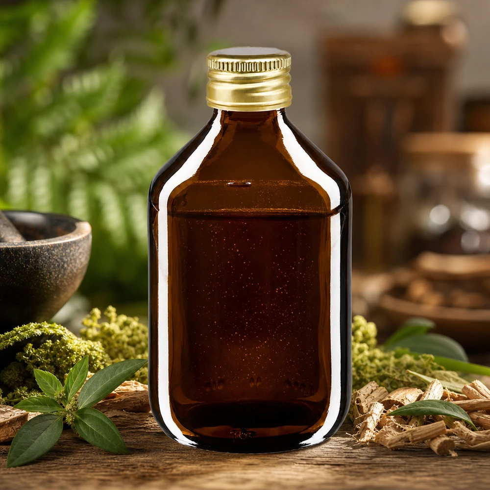 Robuste Medizinflasche 300ml aus getöntem Glas mit professionellem Aluminiumdeckel