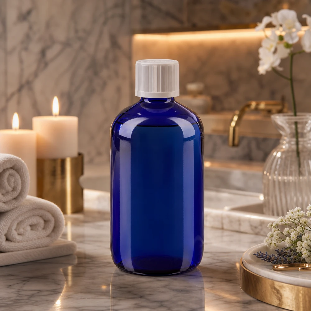 Pharmazeutische 100ml Tropfflasche kobaltblau mit KiSi Verschluss für Naturkosmetik Anwendungen