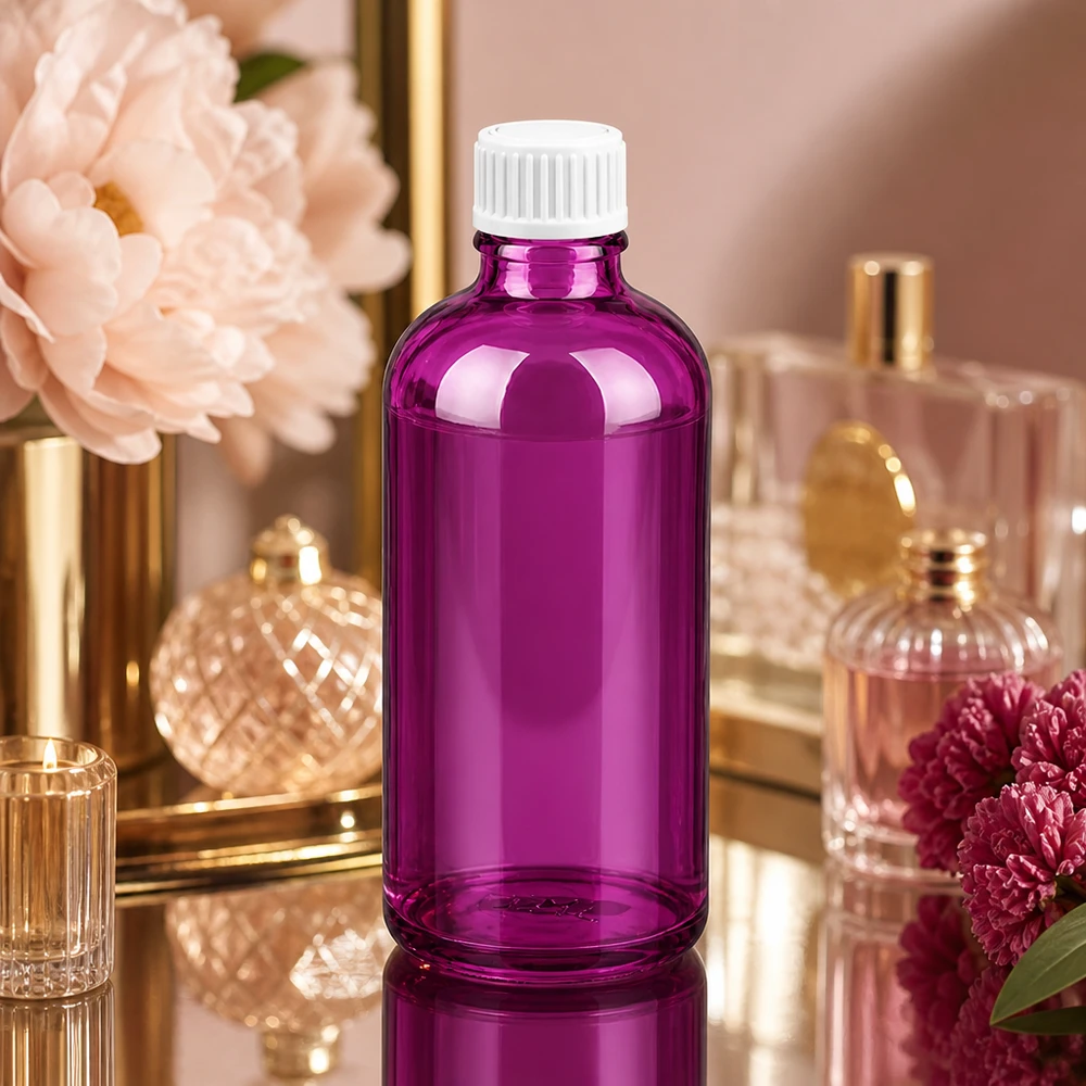 Stilvolle lila 100ml Glasflasche mit klassischem Schraubgewinde für Premium-Kosmetiklinien