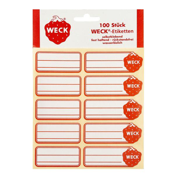 WECK Etiketten 19x13mm (Pack(s) mit 100 Stück) WECK Etiketten selbstklebend 100 Stück rot-weiß für Einmachgläser Marmelade Konserven Beschriftung
