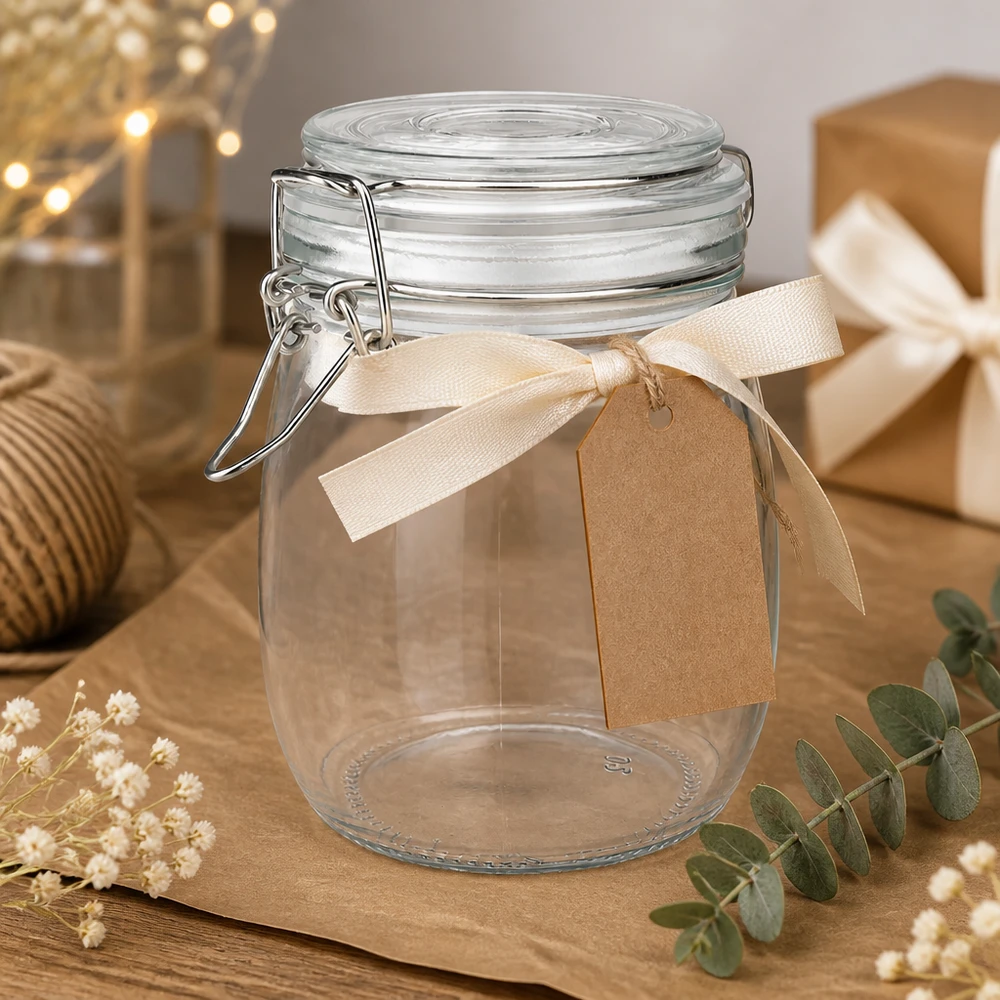 750ml Vorratsglas mit Silikonring und Bügelverschluss UNiTWIST Stilvolles Geschenkglas 750ml mit Naturdeko ideal für selbstgemachte Präsente und Mitbringsel