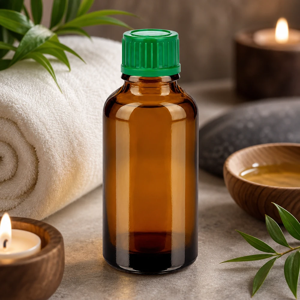 30ml BrownLine Flasche mit grünem Deckel bietet optimalen Schutz vor Licht und Oxidation