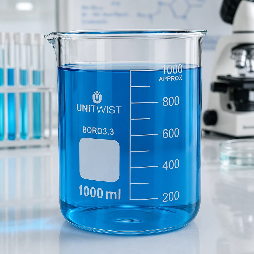 Becherglas 1000ml Borosilikat, niedrige Form UNiTWIST UNiTWIST Laborbecher Borosilikat 1000ml mit Skala 200 bis 1000ml Approx Markierung