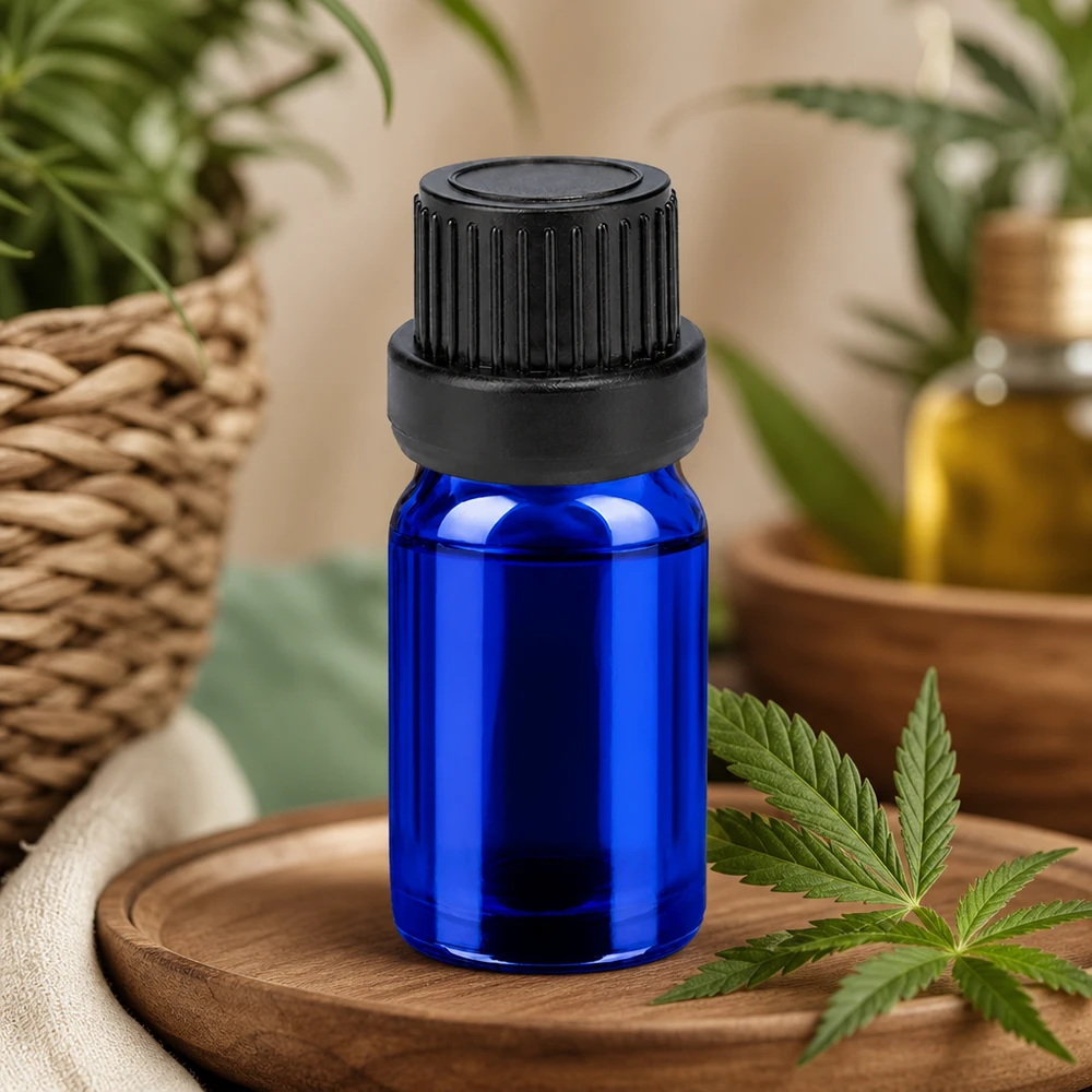 5ml Apothekerflasche aus blauem Glas mit schwarzem Originalitätsverschluss OV für Sicherheit