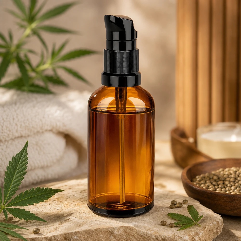 Premium 100ml Glasflasche braun mit langlebigem schwarzem Pumpspender für tägliche Hautpflege