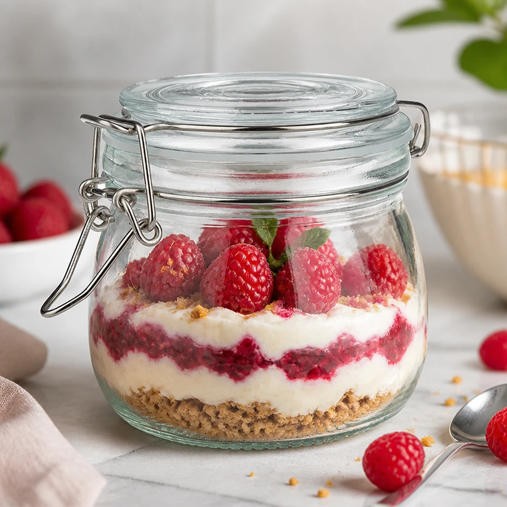 Luftdichter Verschluss des 500ml Glases hält Desserts und Schichtkreationen perfekt frisch