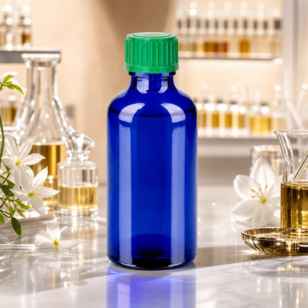 50ml Tropfflasche 0.8mm grün Standardverschluss BlueLine UT18/50 Kompakte Tropfflasche 50ml aus hochwertigem Glas mit grünem Verschluss für Naturheilkunde