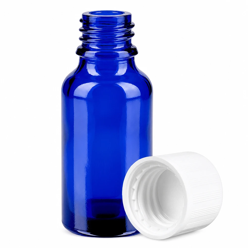 20ml Flasche 11mm Schraubverschluss weiß Standard Kindersicherung BlueLine UT18/20 Handliche kobaltblaue 20ml Flasche mit tamperproof Verschluss für Labor und Apotheke