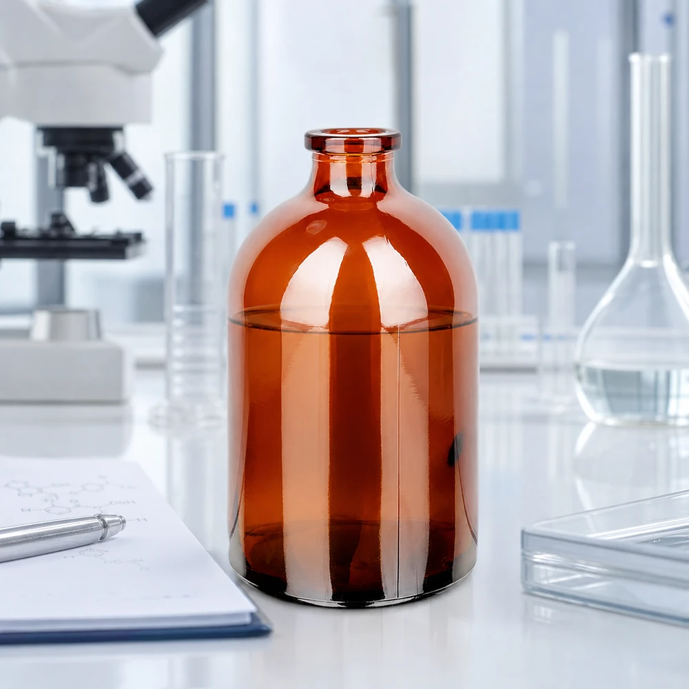Injektionsflasche Braunglas 100ml Lichtgeschützte Injektionsflasche 100ml aus Braunglas mit transparentem Trichter und Petrischale