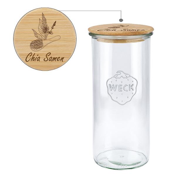 Holzdeckelset "Chia Samen" mit WECK Glas 1500ml