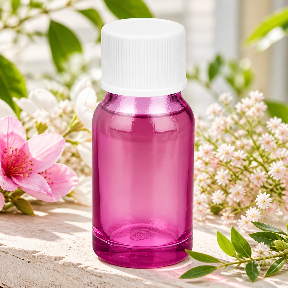 Transparente 10ml Flasche in elegantem Violett mit weißem Standardverschluss für Sichtbarkeit