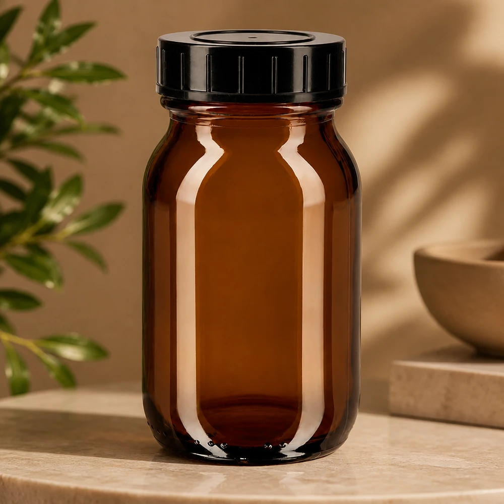 Robuste Weithalsflasche 100ml Braunglas mit luftdichtem Verschluss für lange Haltbarkeit