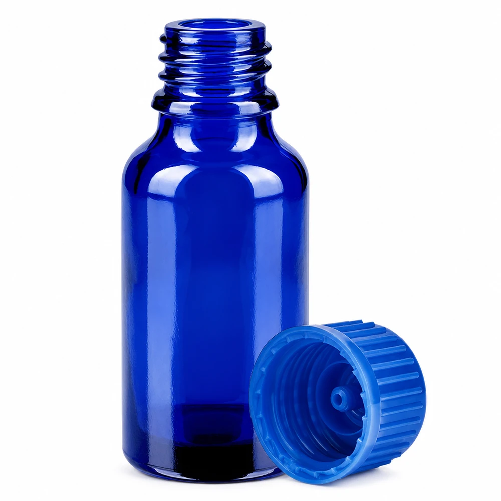 Handliche 20ml Glasflasche in elegantem Blau mit robustem Verschlusssystem für den täglichen Gebrauch