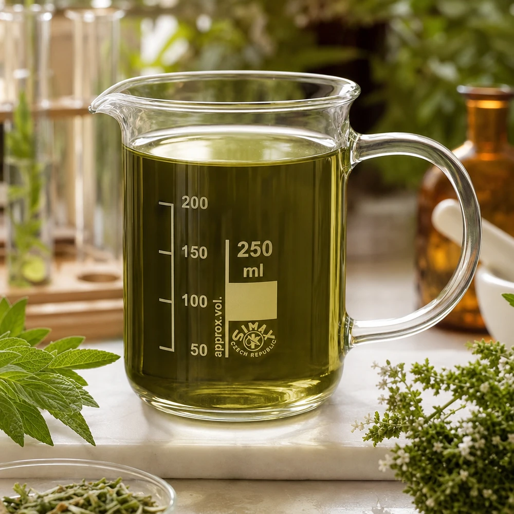 Becherglas mit Henkel 250ml Borosilikatglas für die Herstellung von Kräuterölen und Essenzen