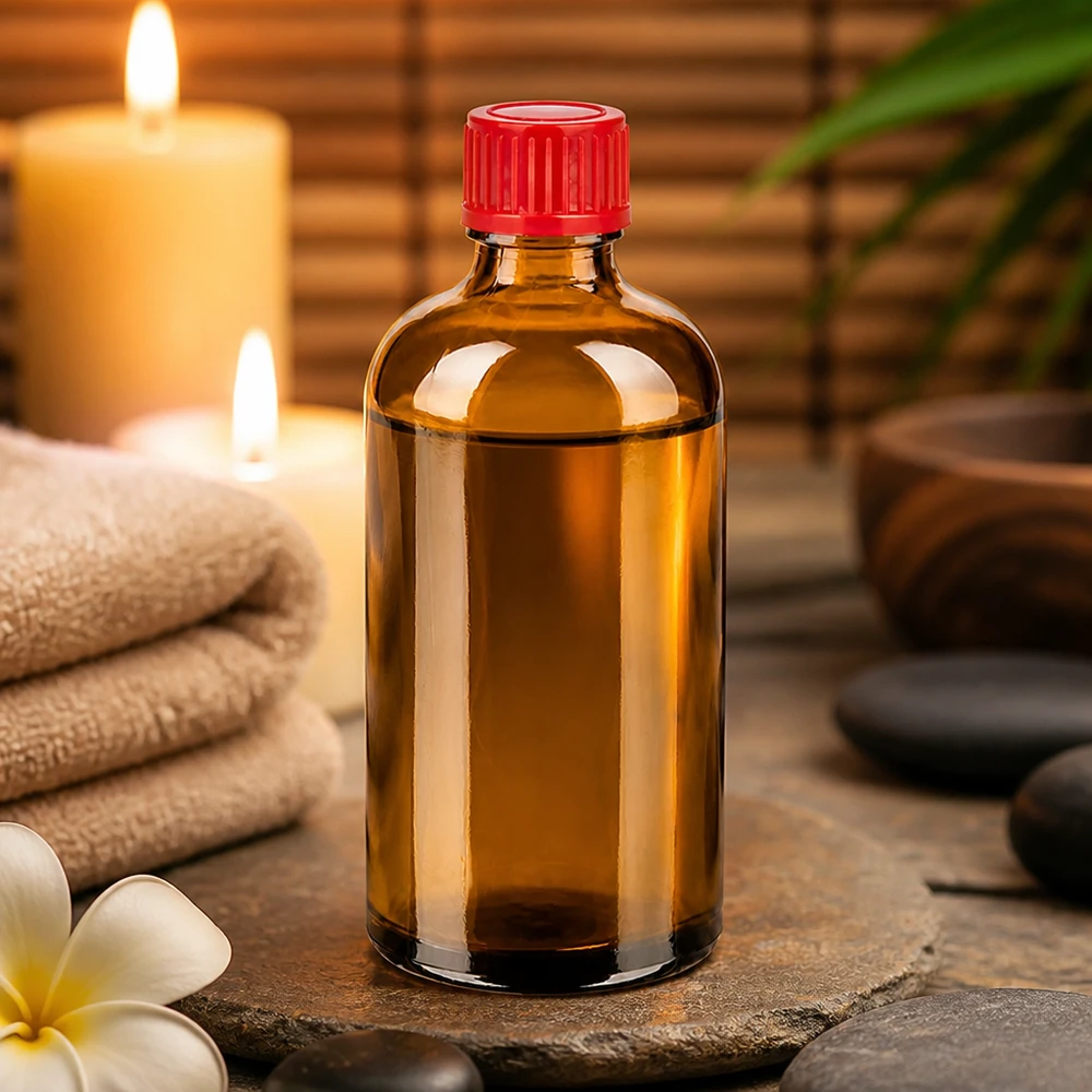 Handliche 100ml Braunglasflasche mit rotem Standardverschluss für Drogerien und Apotheken