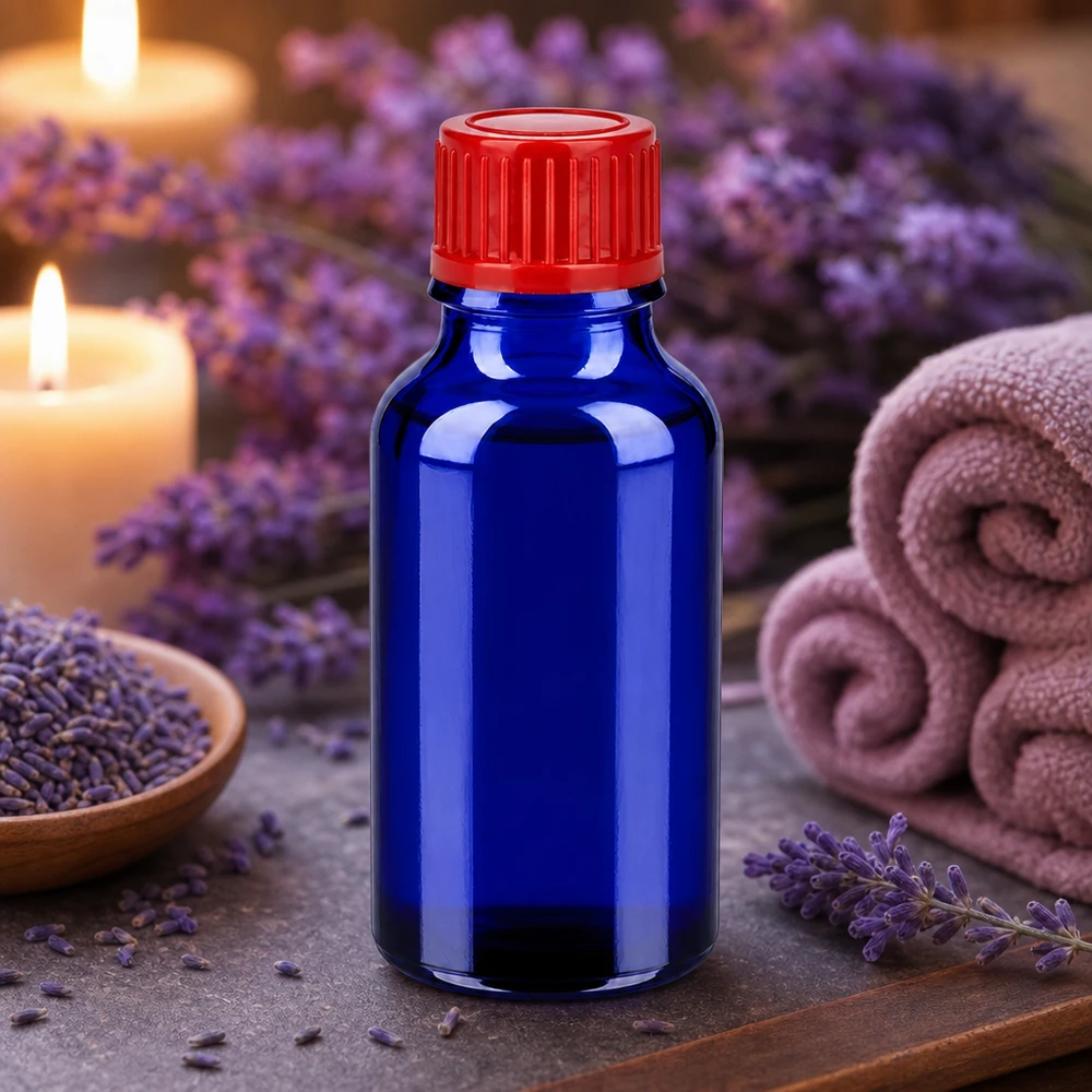 20ml Flasche 11mm Schraubverschluss rot Standard BlueLine UT18/20 Robuste Cobaltblau Glasflasche 20ml mit dichtem roten Verschluss für Homöopathie und Naturheilkunde