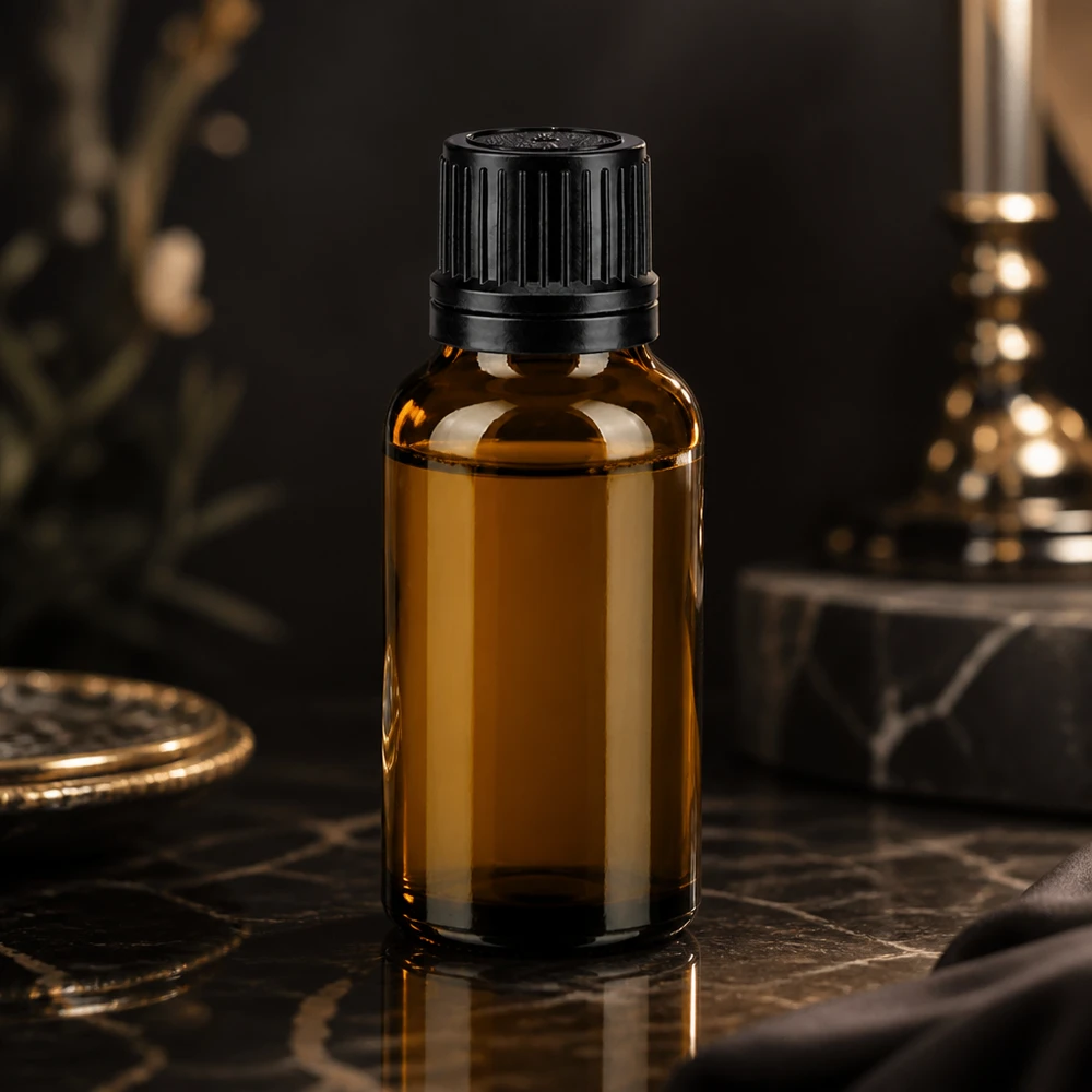 Dunkle Apothekerflasche 20ml aus UV-Schutzglas mit schwarzem Originalitätsverschluss