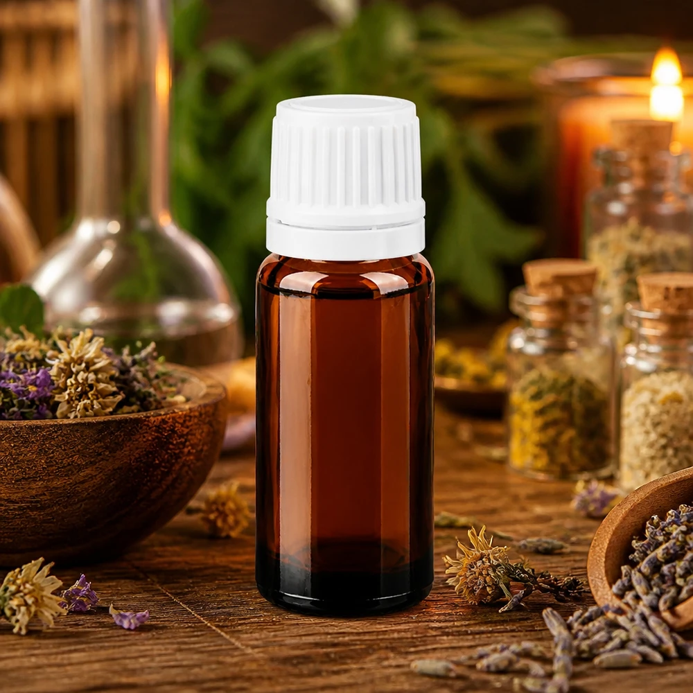Apothekenflasche braun 10ml Tropfverschluss 1.2mm weiß Originalitätsverschluss Dunkle Glasflasche 10ml mit weißem kindersicherem OV für ätherische Öle und Heilpflanzenextrakte