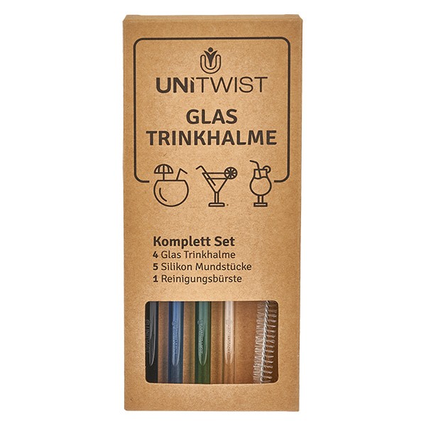 Glas Trinkhalm Set bunt mit Softtips UNiTWIST Glas Trinkhalm Set bunt mit Softtips UNiTWIST
