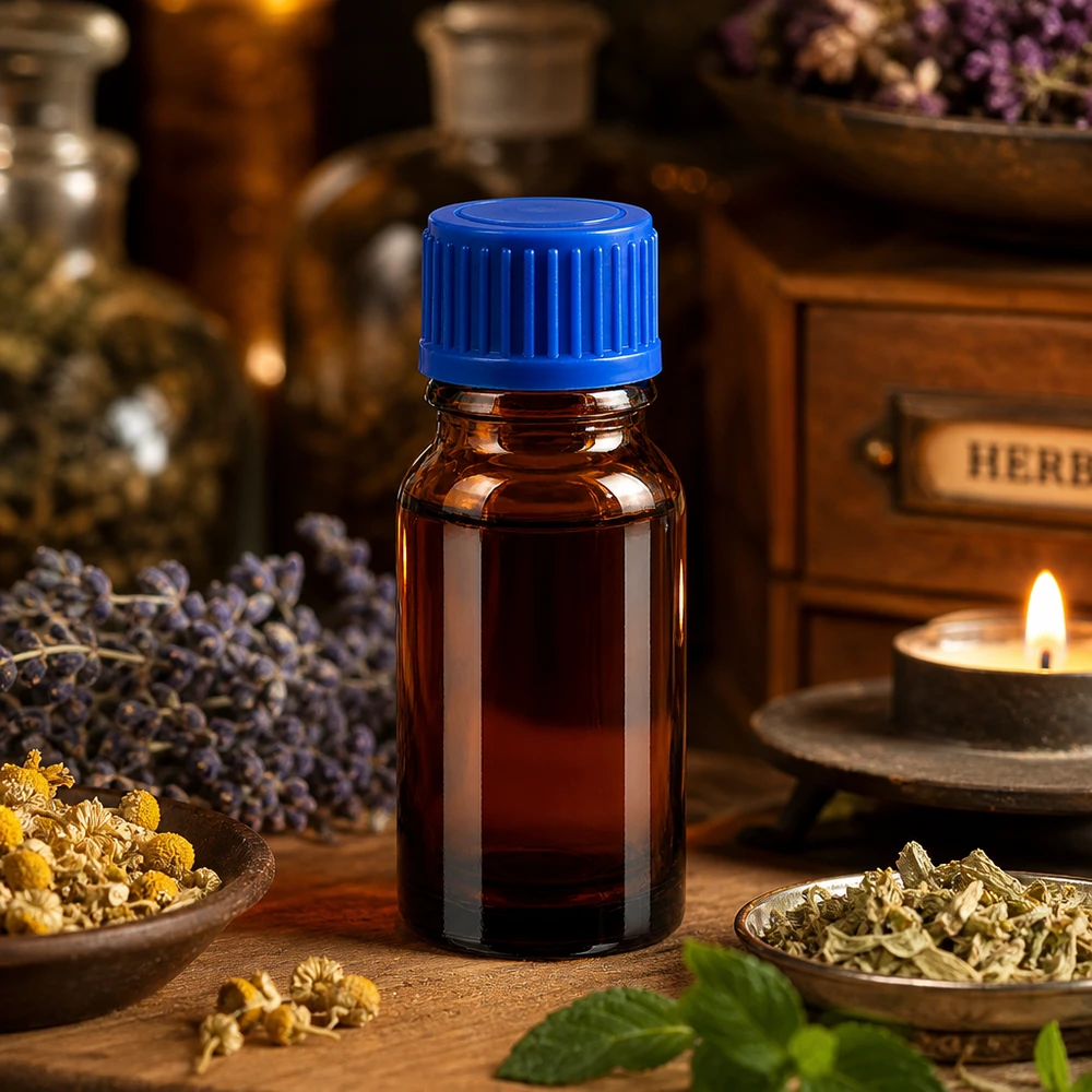 10ml Tropfflasche aus UV-schützendem Braunglas mit blauem Verschluss für therapeutische Öle