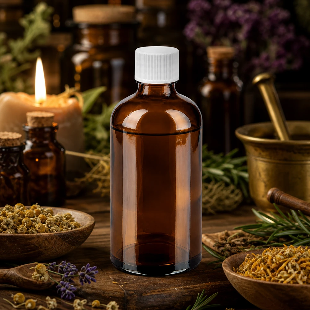 Umweltfreundliche 100ml Mehrweg-Glasflasche in Apotheker-Qualität mit weißem Polymer-Verschluss