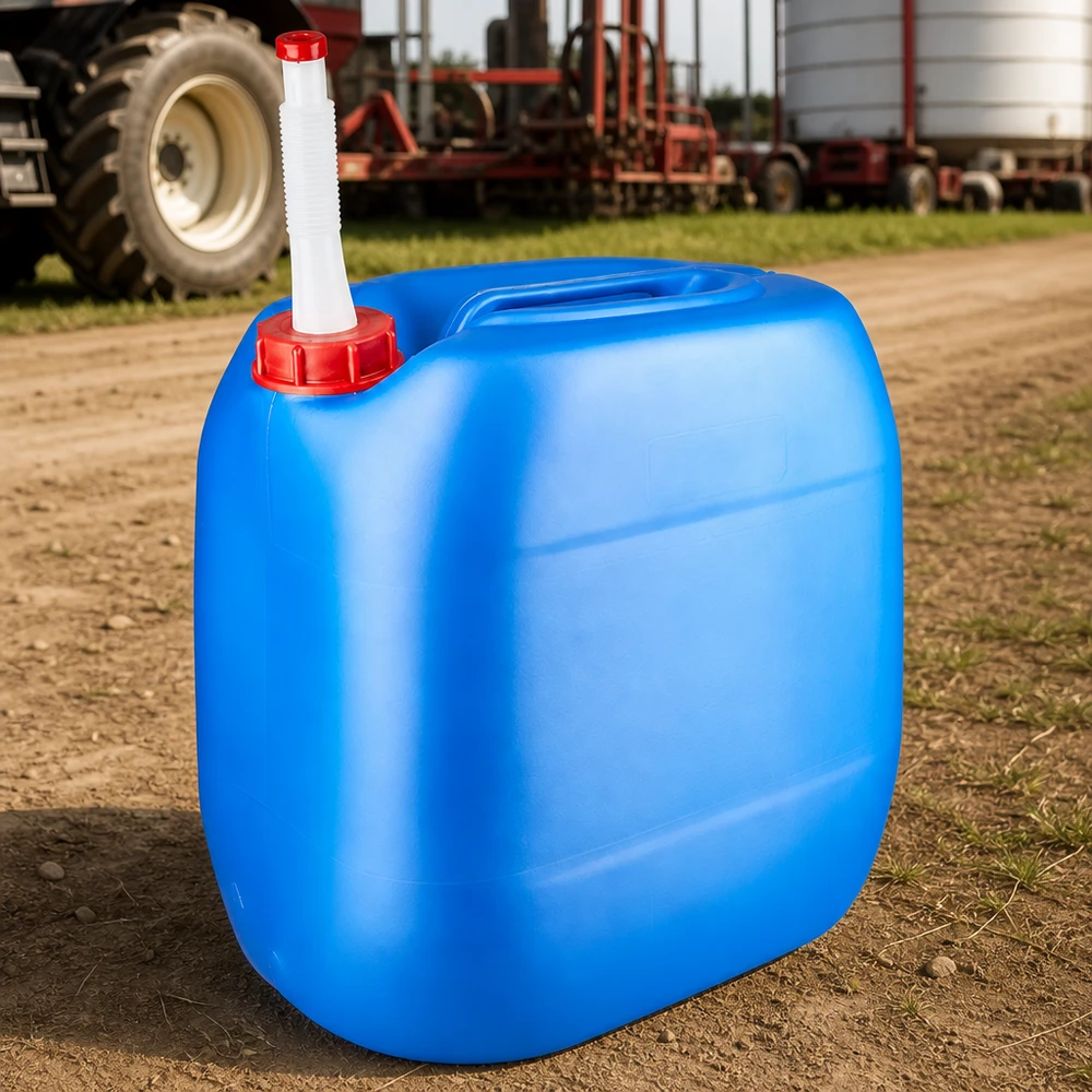 Kanister 30 Liter blau mit Auslaufrohr Flex Stapelbarer Viereckkanister 30L blau mit weißem Auslaufrohr für Kraftstoff Wasser und Chemikalien