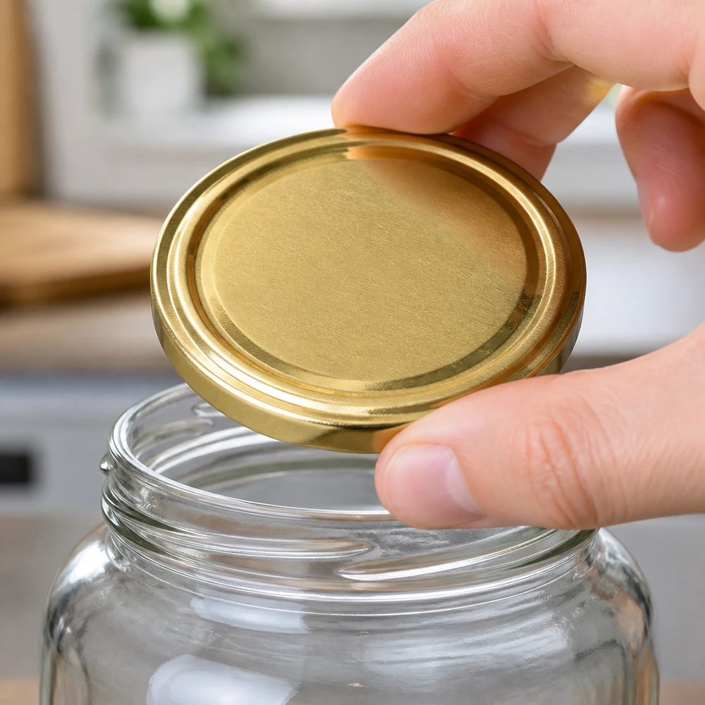 70mm BioSeal Deckel gold (TO70) UNiTWIST UNiTWIST TO70 gold Deckelunterseite mit Dichtungsrand BioSeal unitemp vakuumdicht